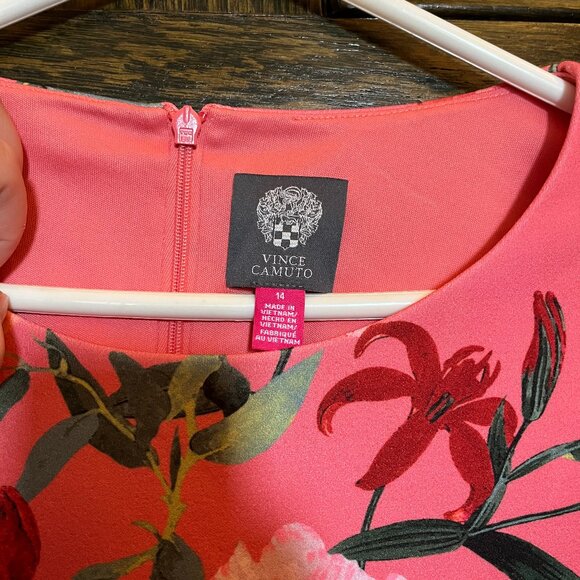 Coral Floral Vince Camuto Cocktail Dress (Size 14) - Picture 3 of 3